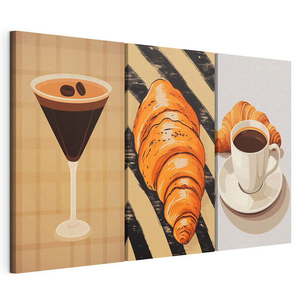 Modulaire canvasprint Een kopje koffie en croissants