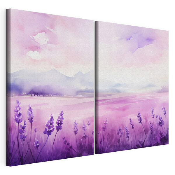 Schilderij van een lavendelveld Modulaire canvasprint Schilderij van een lavendelveld