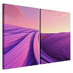 Modulaire canvasprint Lavendelveld met een roze en paarse lucht