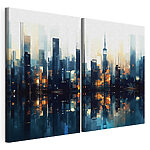 Modulaire canvasprint Stadsskyline met een weerspiegeling in het water