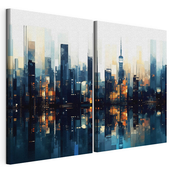 Stadsskyline met een weerspiegeling in het water Modulaire canvasprint Stadsskyline met een weerspiegeling in het water