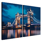 Modulaire canvasprint Brug met torens en torens bij nacht