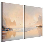 Modulaire canvasprint Strand met bergen en een waterpartij