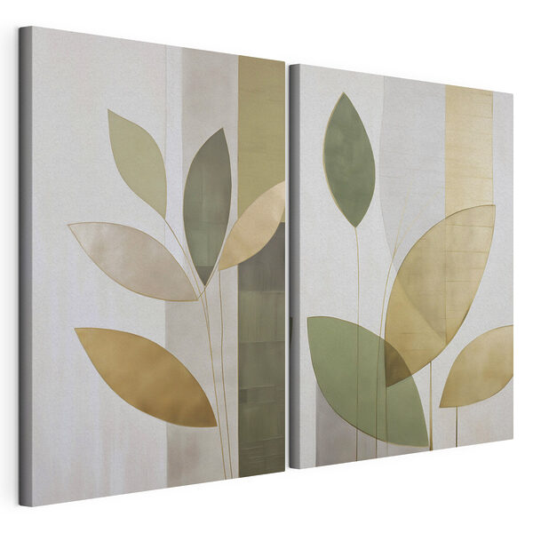 Modulaire canvasprint Collage van een schilderij met bladeren
