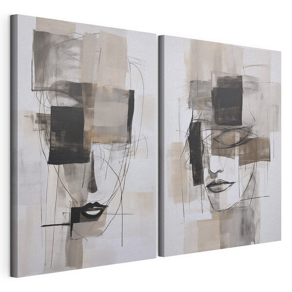 Schilderij van het gezicht van een vrouw Modulaire canvasprint Schilderij van het gezicht van een vrouw