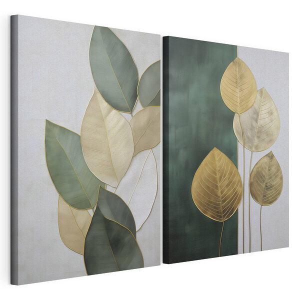 Modulaire canvasprint Elegante bladeren in rustgevende tinten