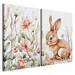Modulaire canvasprint Konijn en bloemen