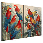 Modulaire canvasprint Een groep papegaaien op een tak