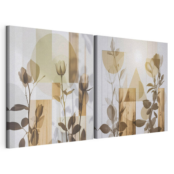 Zachte bloemmotieven met geometrische vormen Modulaire canvasprint Zachte bloemmotieven met geometrische vormen