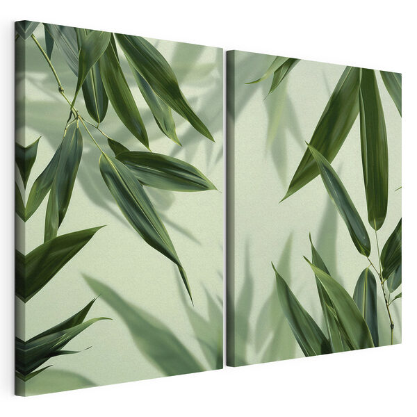 Modulaire canvasprint Weelderig groene bladeren op een lichte achtergrond