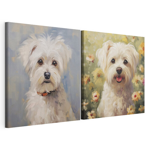 Modulaire canvasprint Speelse puppy's in een kleurrijk veld