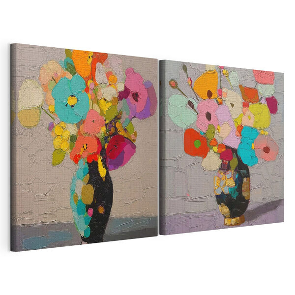Schilderij van bloemen in een vaas Modulaire canvasprint Schilderij van bloemen in een vaas