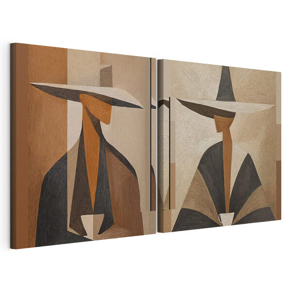 Collage van een vrouw met een hoed Modulaire canvasprint Collage van een vrouw met een hoed