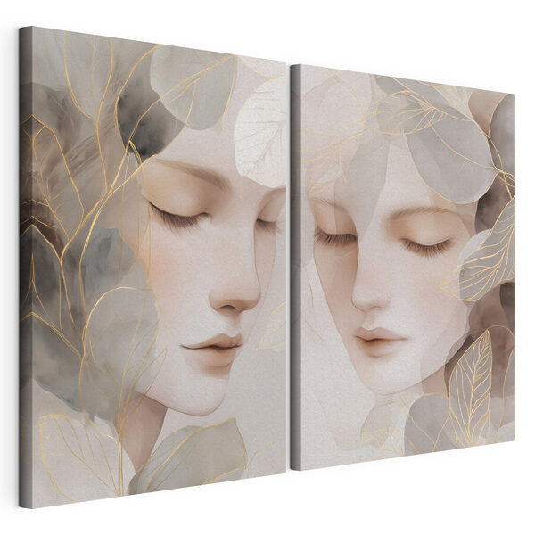 Twee afbeeldingen van het gezicht van een vrouw Modulaire canvasprint Twee afbeeldingen van het gezicht van een vrouw