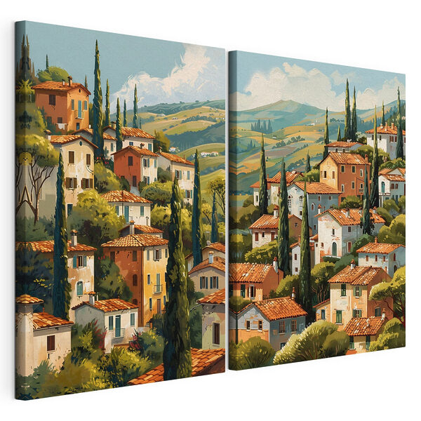 Schilderij van een stad Modulaire canvasprint Schilderij van een stad