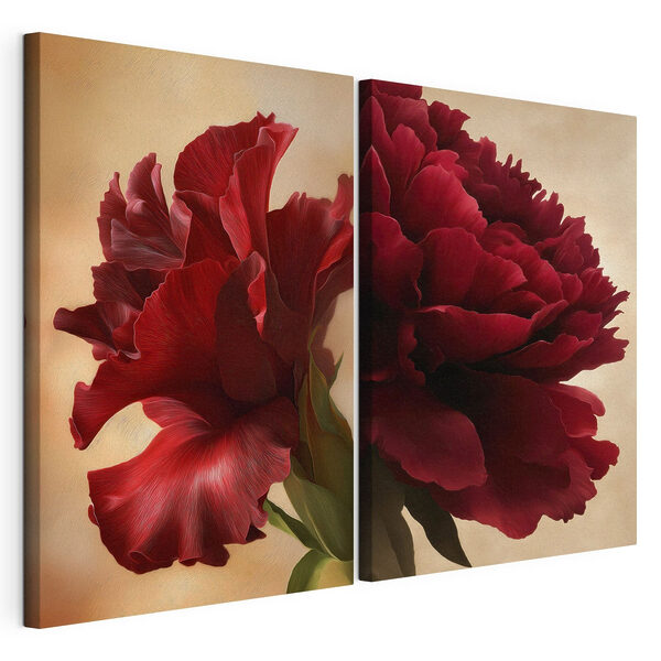 Levendige rode bloemen in zacht licht Modulaire canvasprint Levendige rode bloemen in zacht licht