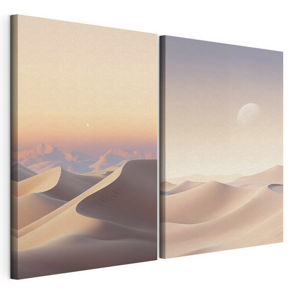 Woestijnlandschap met een maan Modulaire canvasprint Woestijnlandschap met een maan