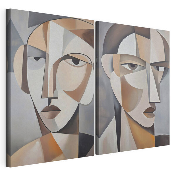 Twee schilderijen van het gezicht van een vrouw Modulaire canvasprint Twee schilderijen van het gezicht van een vrouw
