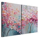 Modulaire canvasprint Schilderij van een boom met roze bloemen