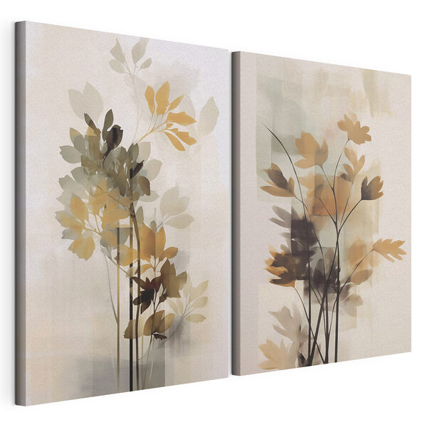 Schilderij van bloemen en bladeren Modulaire canvasprint Schilderij van bloemen en bladeren