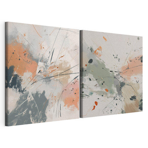 Modulaire canvasprint Dynamische penseelstreken in zachte tinten