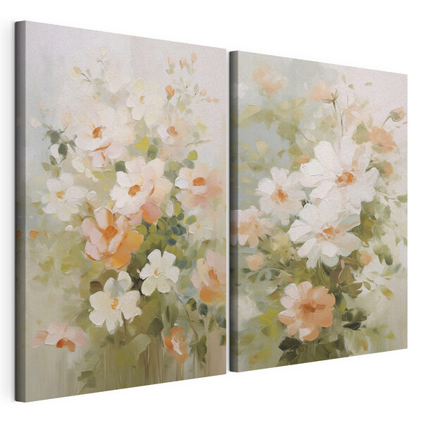Schilderij van bloemen op doek Modulaire canvasprint Schilderij van bloemen op doek