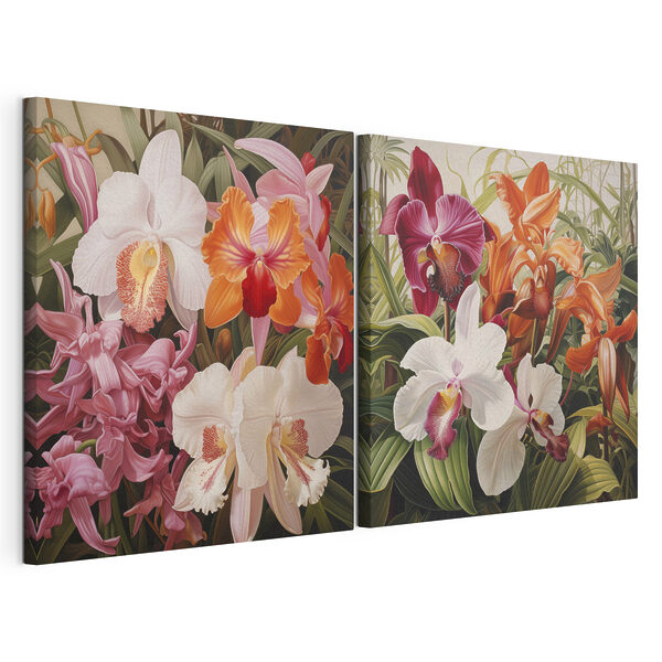 Kleurrijke orchideeën in volle bloei Modulaire canvasprint Kleurrijke orchideeën in volle bloei