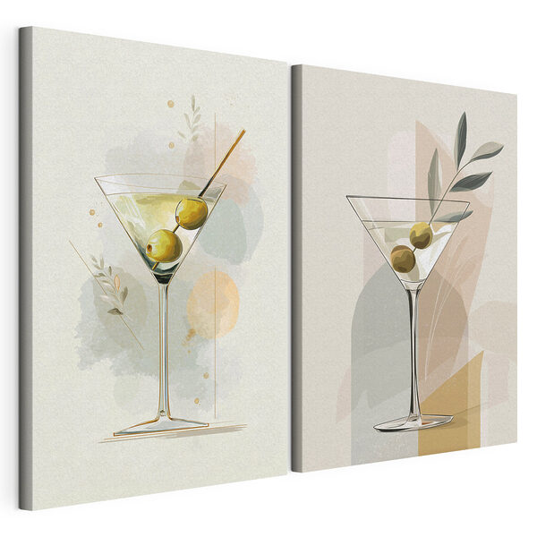 Modulaire canvasprint Twee glazen in verschillende kleuren