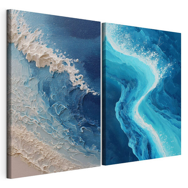 Dynamische golven in blauwe tinten Modulaire canvasprint Dynamische golven in blauwe tinten