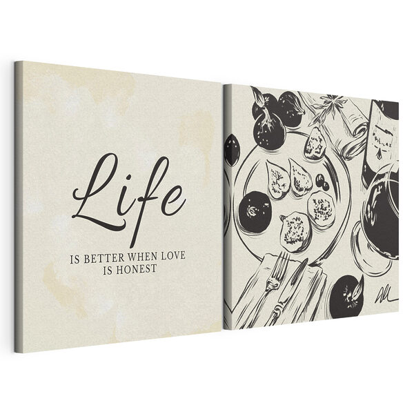 Modulaire canvasprint Zwart-witte illustratie van eten