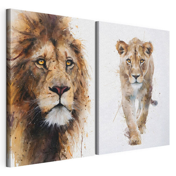 Modulaire canvasprint Schilderij van een leeuw en een leeuwin