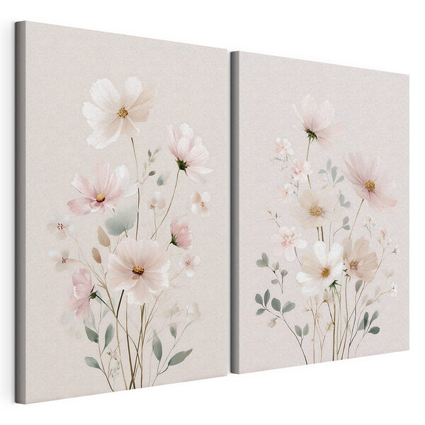 Een paar bloemen op een witte achtergrond Modulaire canvasprint Een paar bloemen op een witte achtergrond