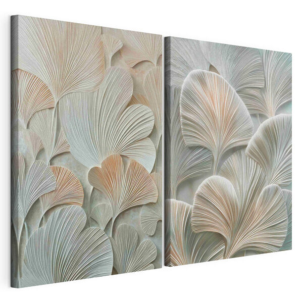 Modulaire canvasprint Ingewikkeld bladmotief in zachte tinten
