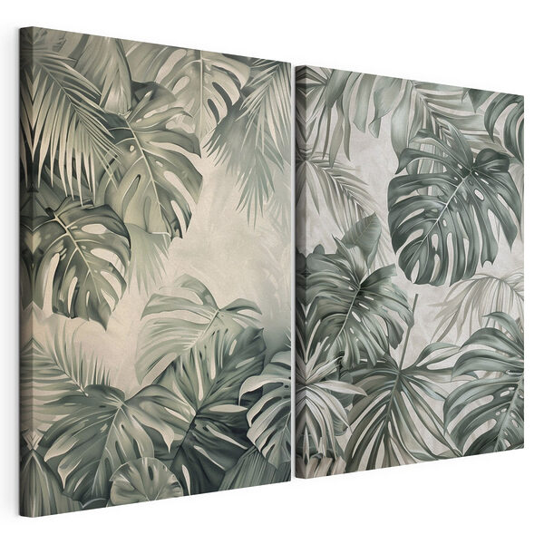 Modulaire canvasprint Zachte groentinten in een botanisch motief