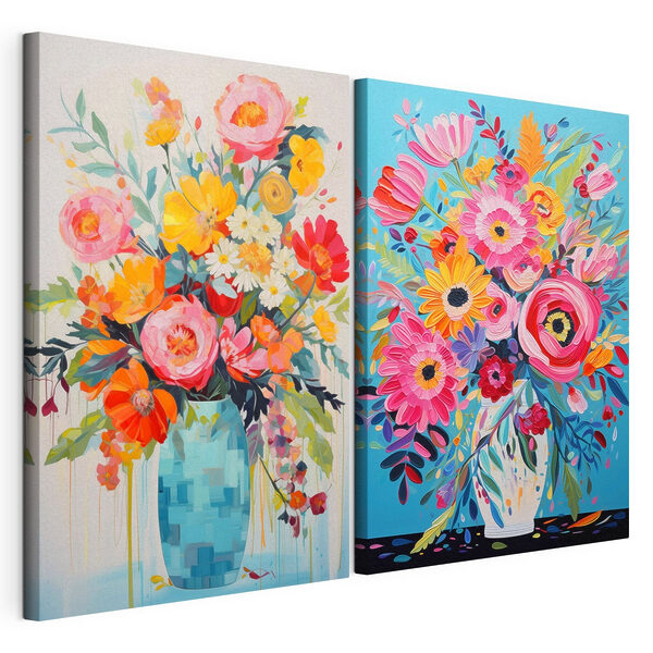Modulaire canvasprint Collage van bloemenschilderijen