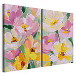 Modulaire canvasprint Levendige bloemen in zachte pasteltinten