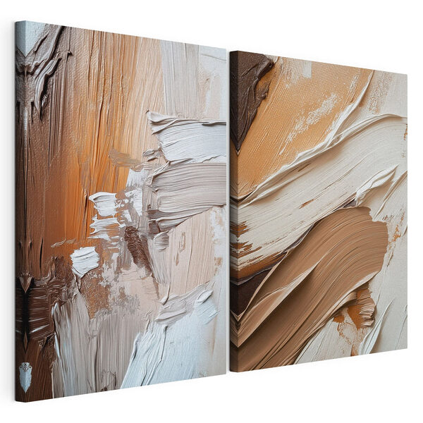 Abstracte penseelstreken in warme tinten Modulaire canvasprint Abstracte penseelstreken in warme tinten