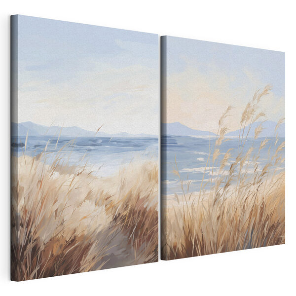 Schilderij van een strand en gras Modulaire canvasprint Schilderij van een strand en gras