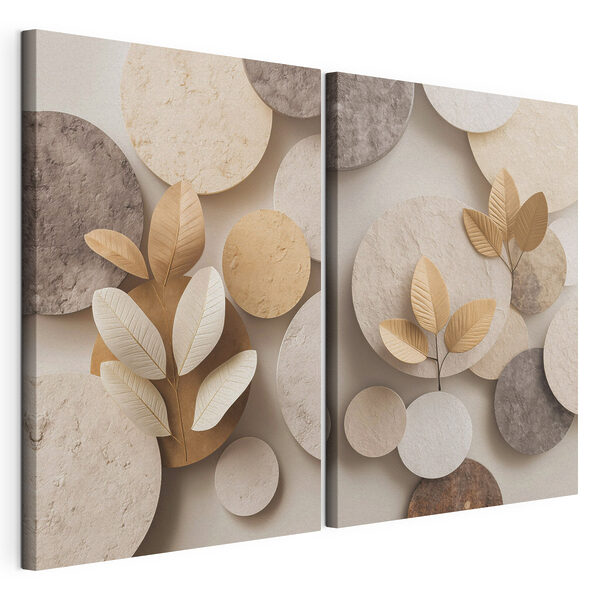 Collage van afbeeldingen van cirkels en bladeren Modulaire canvasprint Collage van afbeeldingen van cirkels en bladeren