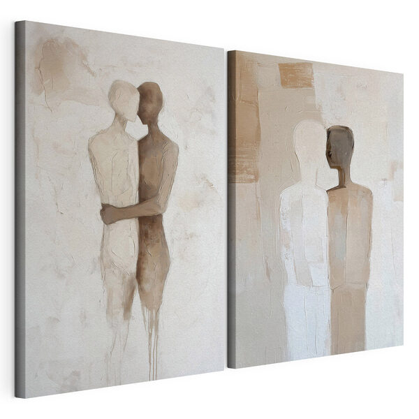Twee schilderijen van mensen die elkaar omhelzen Modulaire canvasprint Twee schilderijen van mensen die elkaar omhelzen