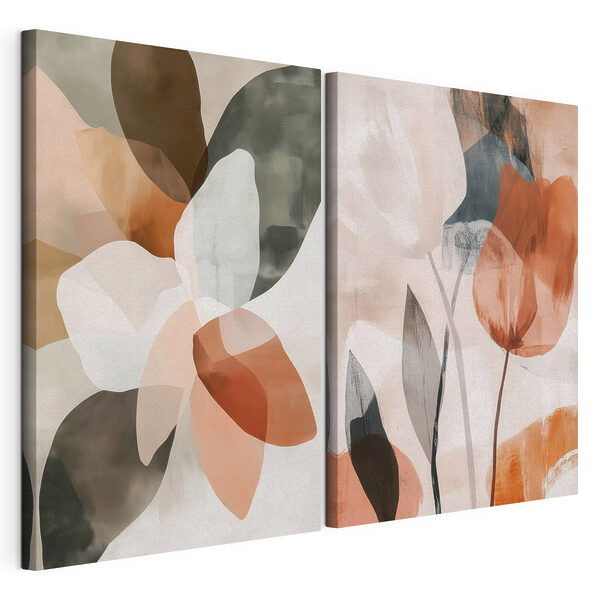 Abstracte bloemenkunst in zachte kleuren Modulaire canvasprint Abstracte bloemenkunst in zachte kleuren