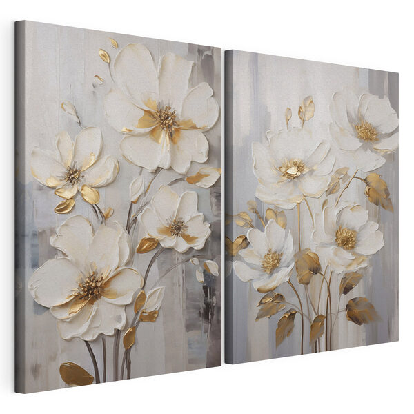 Modulaire canvasprint Schilderij van bloemen op een grijze achtergrond