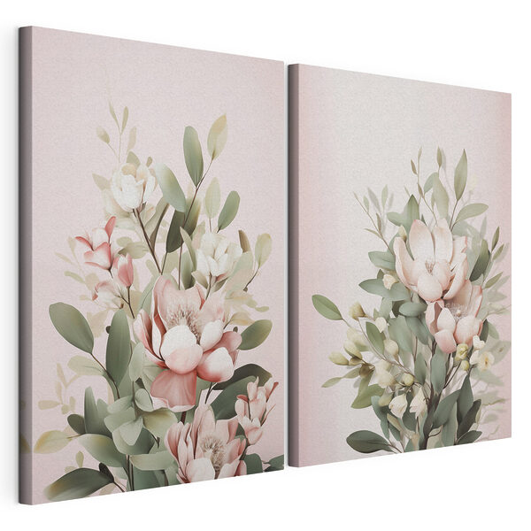 Modulaire canvasprint - Fijne bloemen in zachte tinten