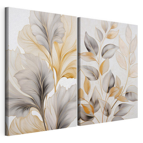 Modulaire canvasprint Elegante bladmotieven in zachte tinten