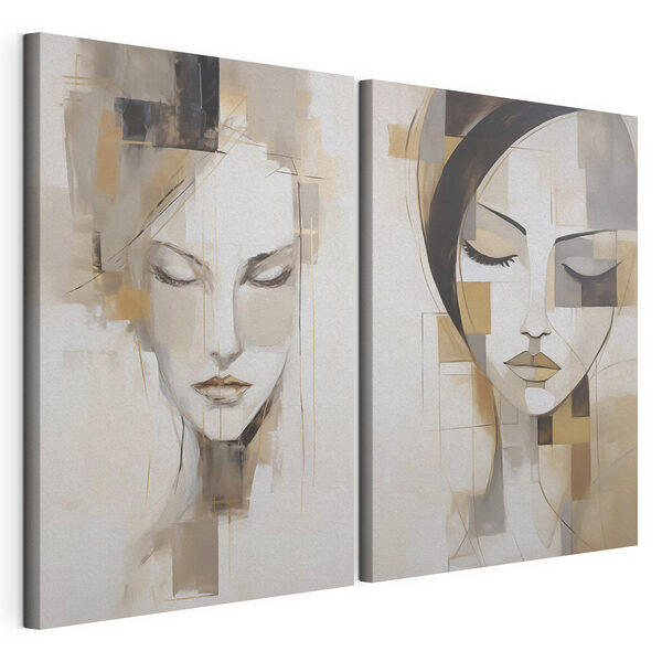 Twee schilderijen van vrouwengezichten Modulaire canvasprint Twee schilderijen van vrouwengezichten