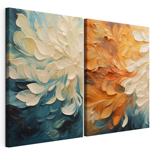 Twee afbeeldingen van bloemen op een doek Modulaire canvasprint Twee afbeeldingen van bloemen op een doek