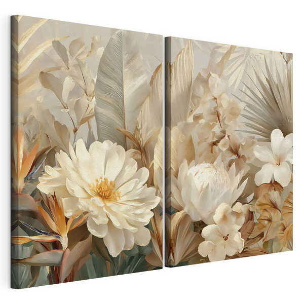 Elegante bloemen in zachte, warme tinten Modulaire canvasprint Elegante bloemen in zachte, warme tinten