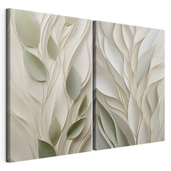Elegante bladmotieven in zachte tinten Modulaire canvasprint Elegante bladmotieven in zachte tinten