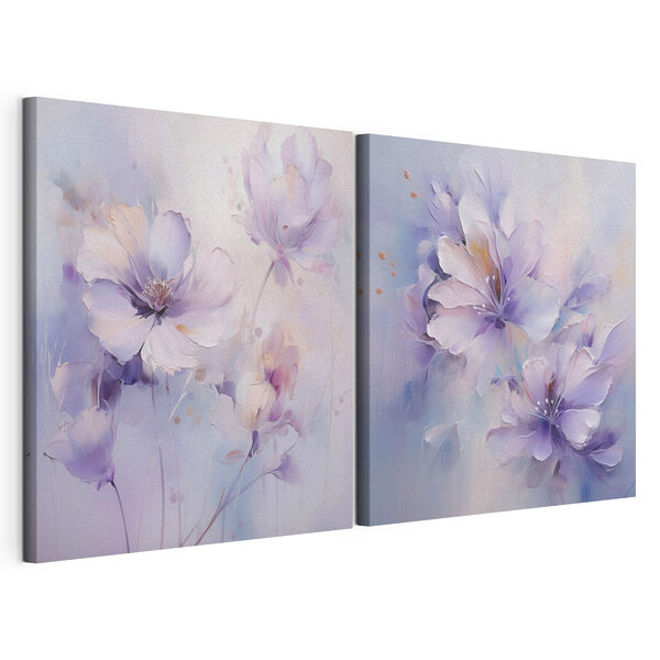 Modulaire canvasprint Schilderij van bloemen op een wit oppervlak