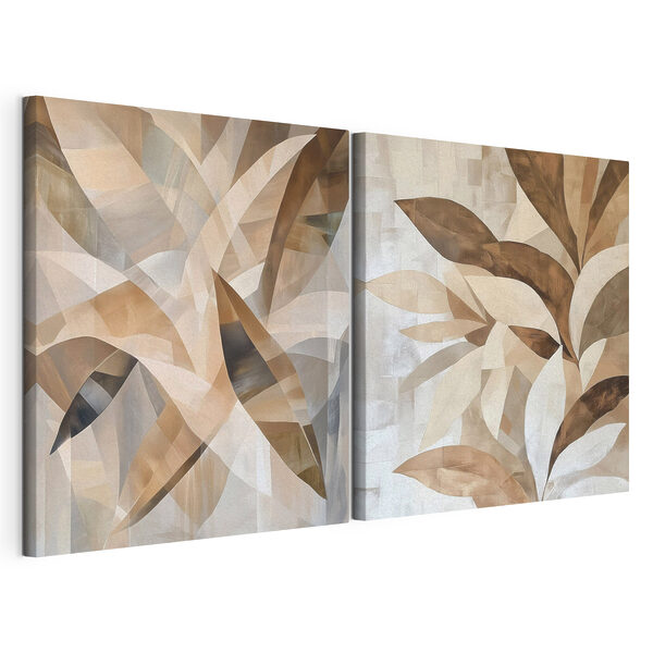 Zachte tinten en abstracte bladmotieven Modulaire canvasprint Zachte tinten en abstracte bladmotieven